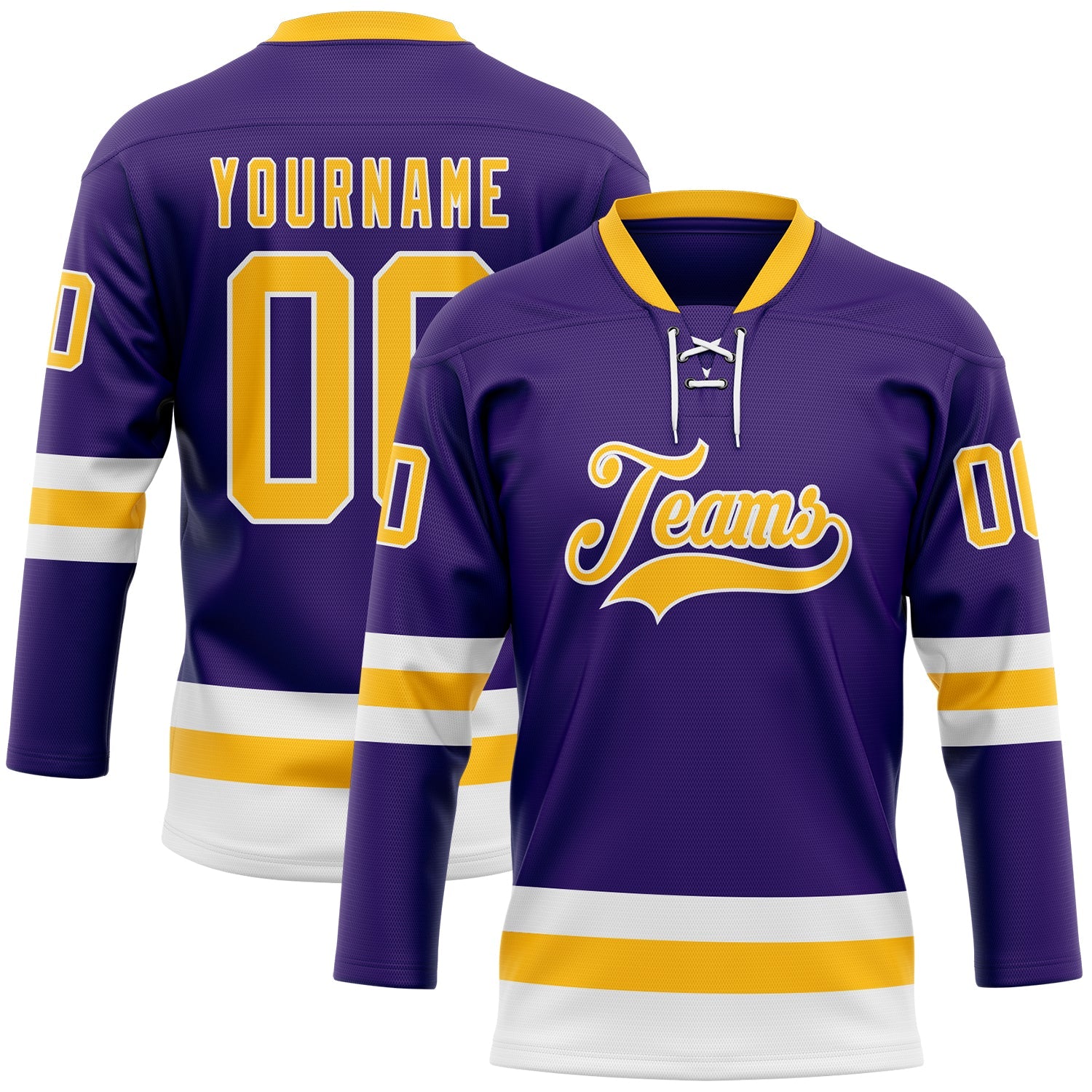 Custom Purple Gold-White Hockey Lace Neck Jersey - Sky-Custom