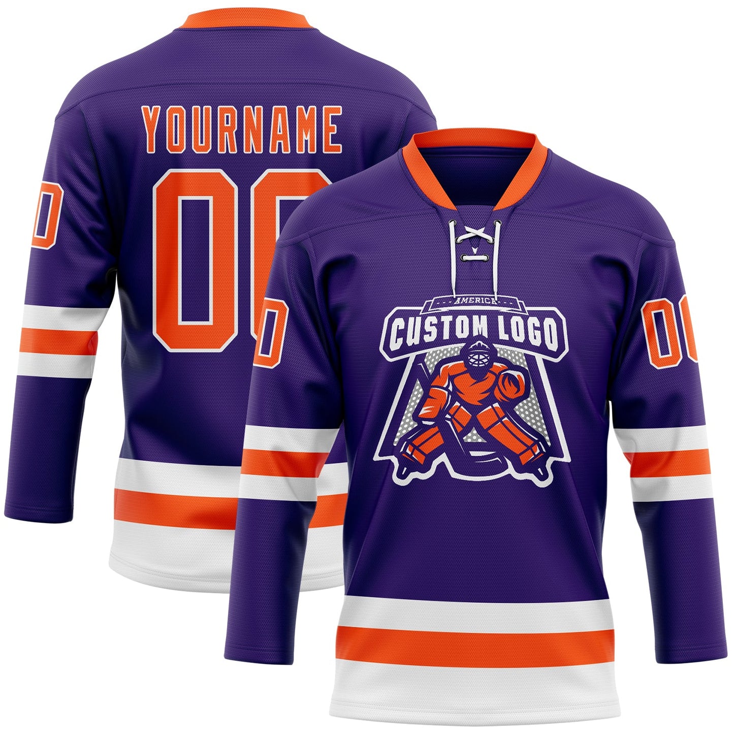 Custom Purple Orange-White Hockey Lace Neck Jersey - Sky-Custom