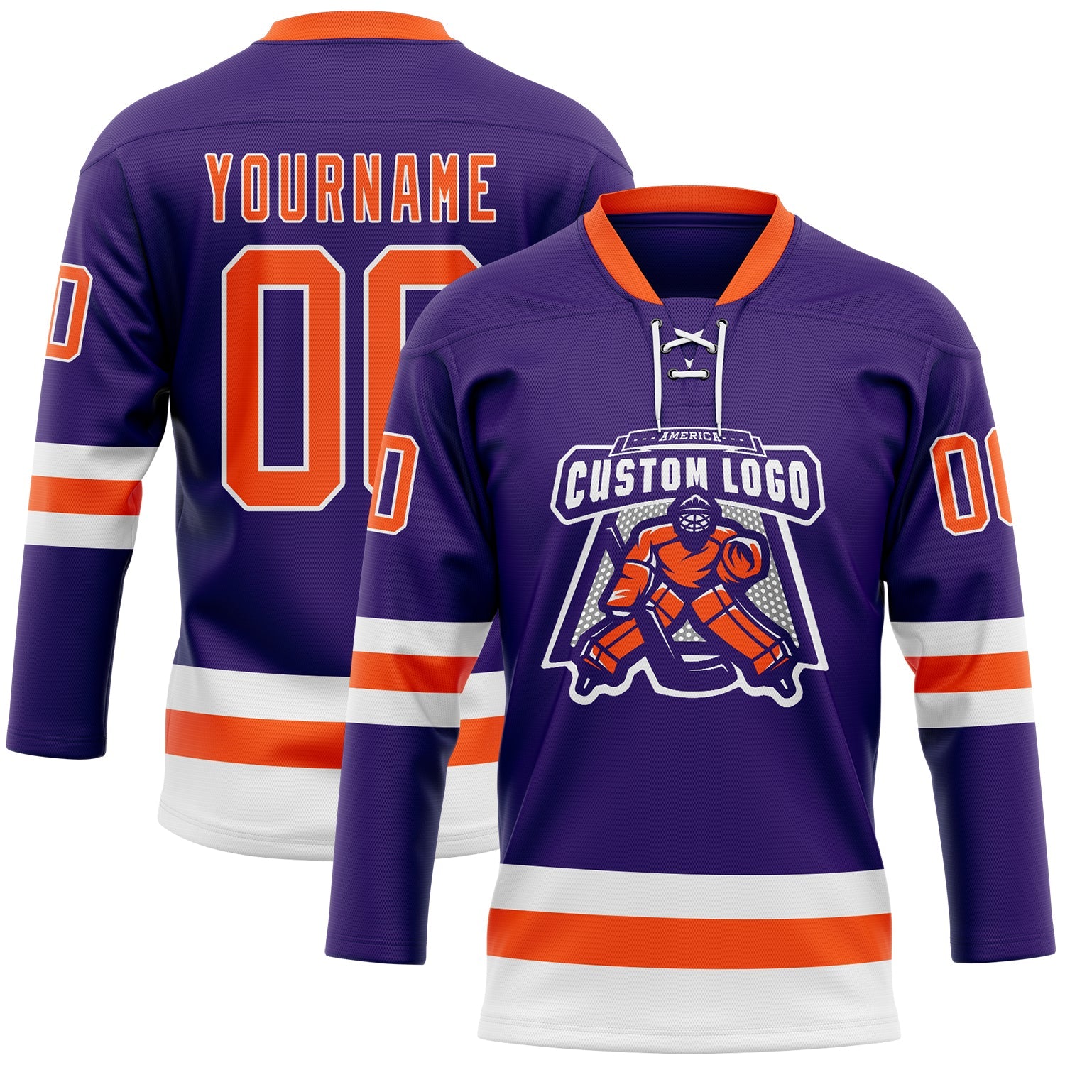 Custom Purple Orange-White Hockey Lace Neck Jersey - Sky-Custom