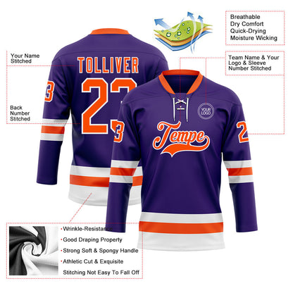 Custom Purple Orange-White Hockey Lace Neck Jersey - Sky-Custom