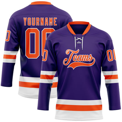 Custom Purple Orange-White Hockey Lace Neck Jersey - Sky-Custom