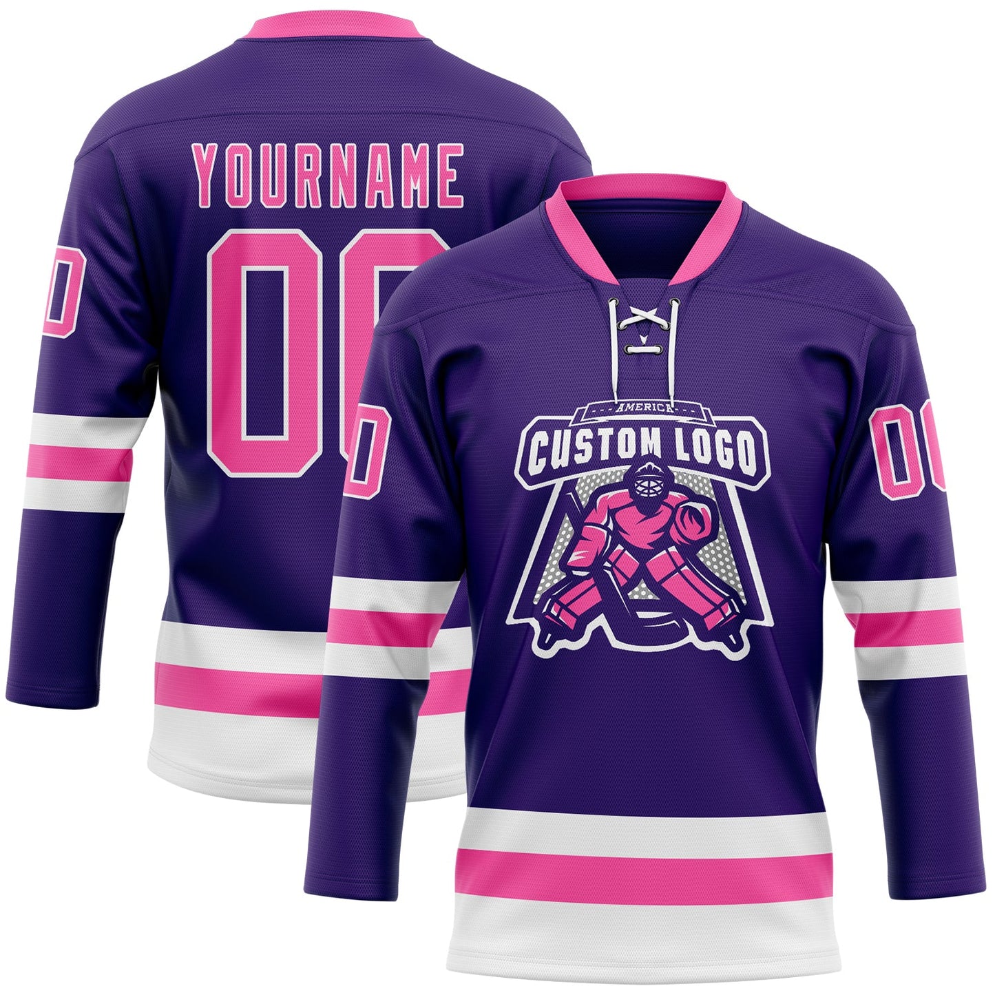 Custom Purple Pink-White Hockey Lace Neck Jersey - Sky-Custom