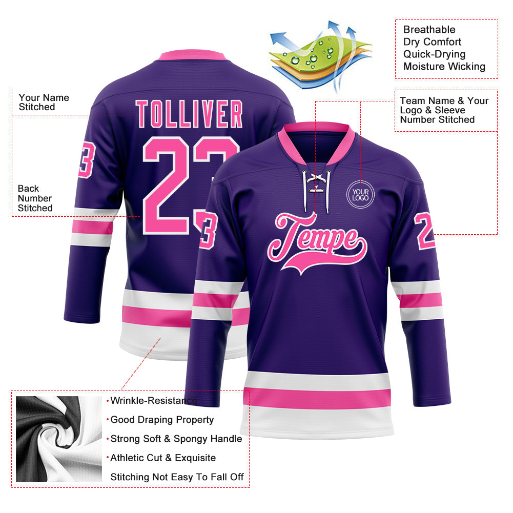 Custom Purple Pink-White Hockey Lace Neck Jersey - Sky-Custom