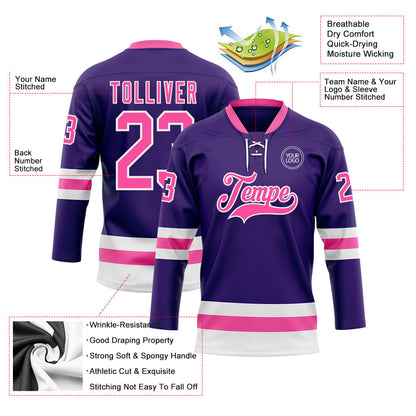 Custom Purple Pink-White Hockey Lace Neck Jersey - Sky-Custom