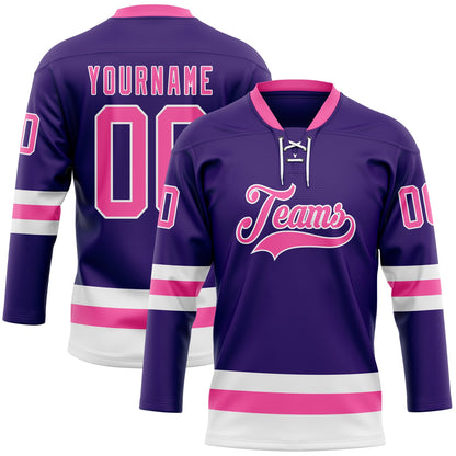 Custom Purple Pink-White Hockey Lace Neck Jersey - Sky-Custom