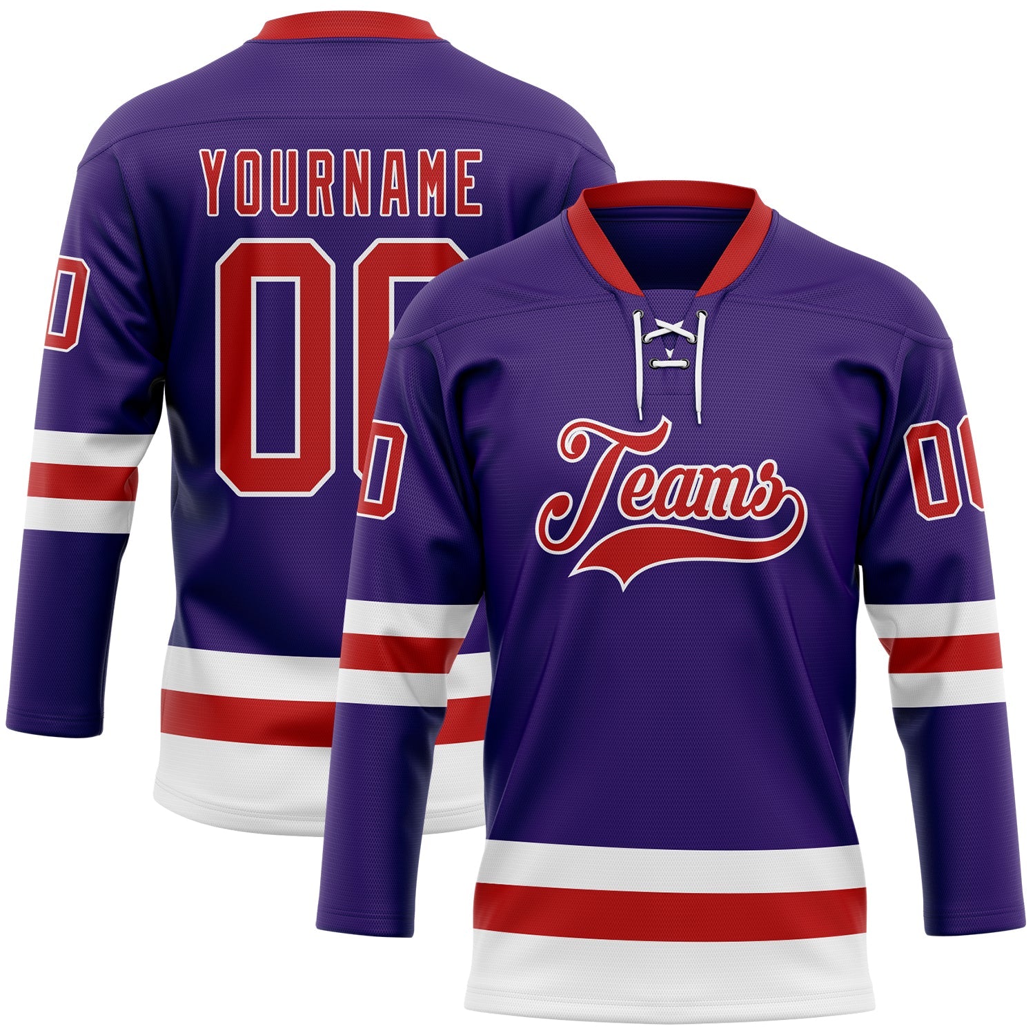 Custom Purple Red-White Hockey Lace Neck Jersey - Sky-Custom