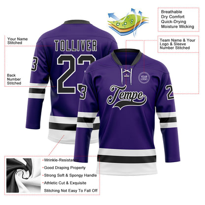 Custom Purple Black-White Hockey Lace Neck Jersey - Sky-Custom