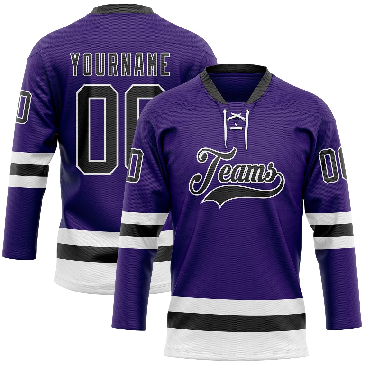 Custom Purple Black-White Hockey Lace Neck Jersey - Sky-Custom