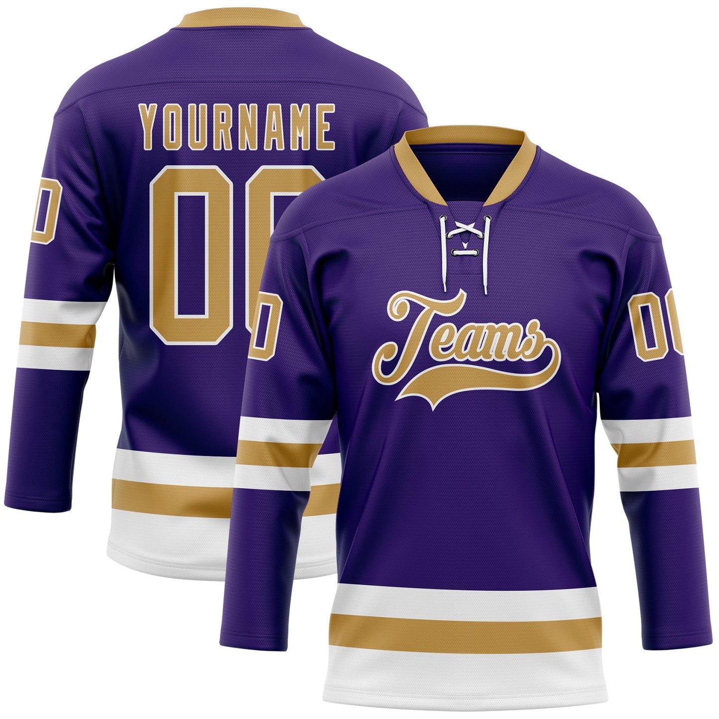 Custom Purple Old Gold-White Hockey Lace Neck Jersey - Sky-Custom
