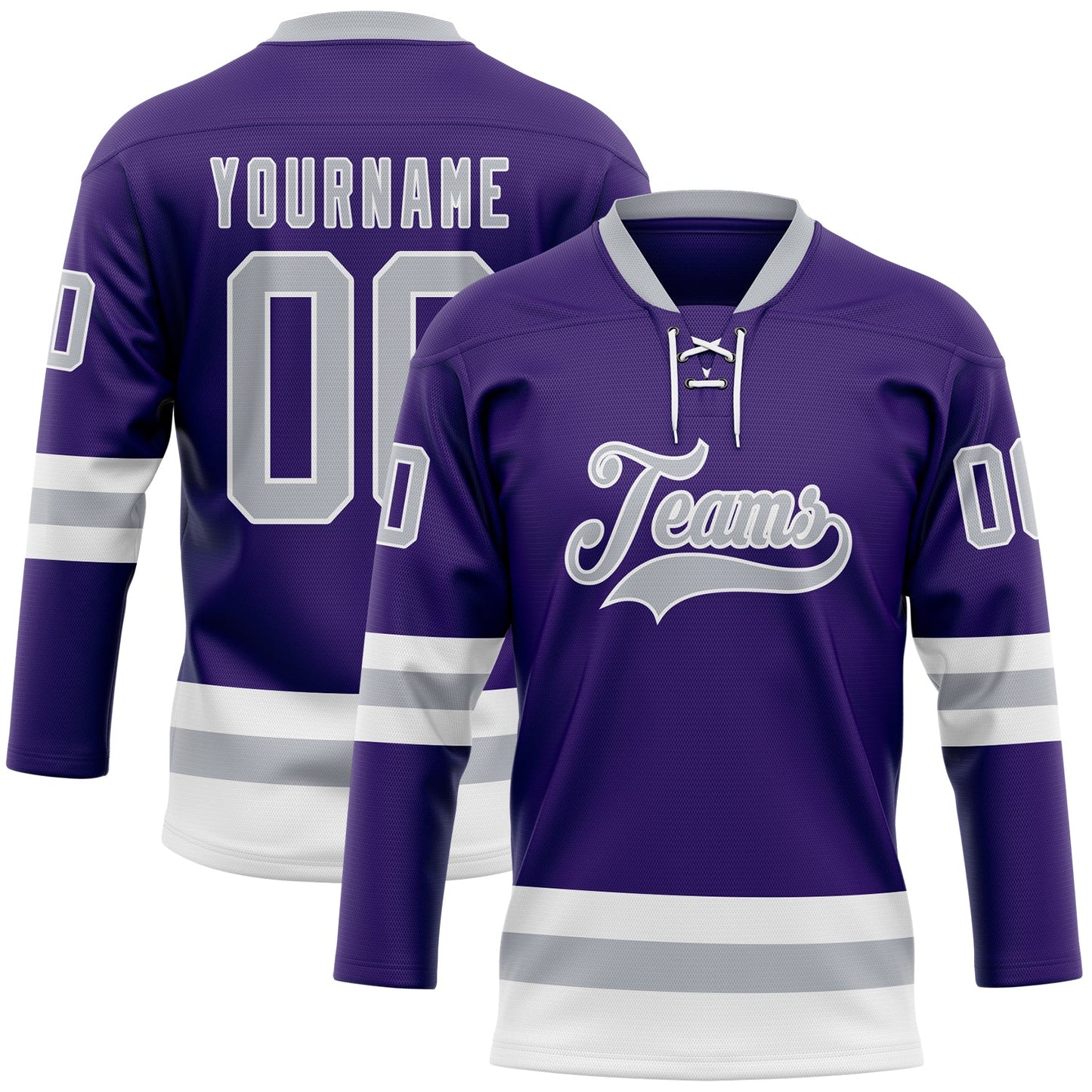 Custom Purple Gray-White Hockey Lace Neck Jersey - Sky-Custom