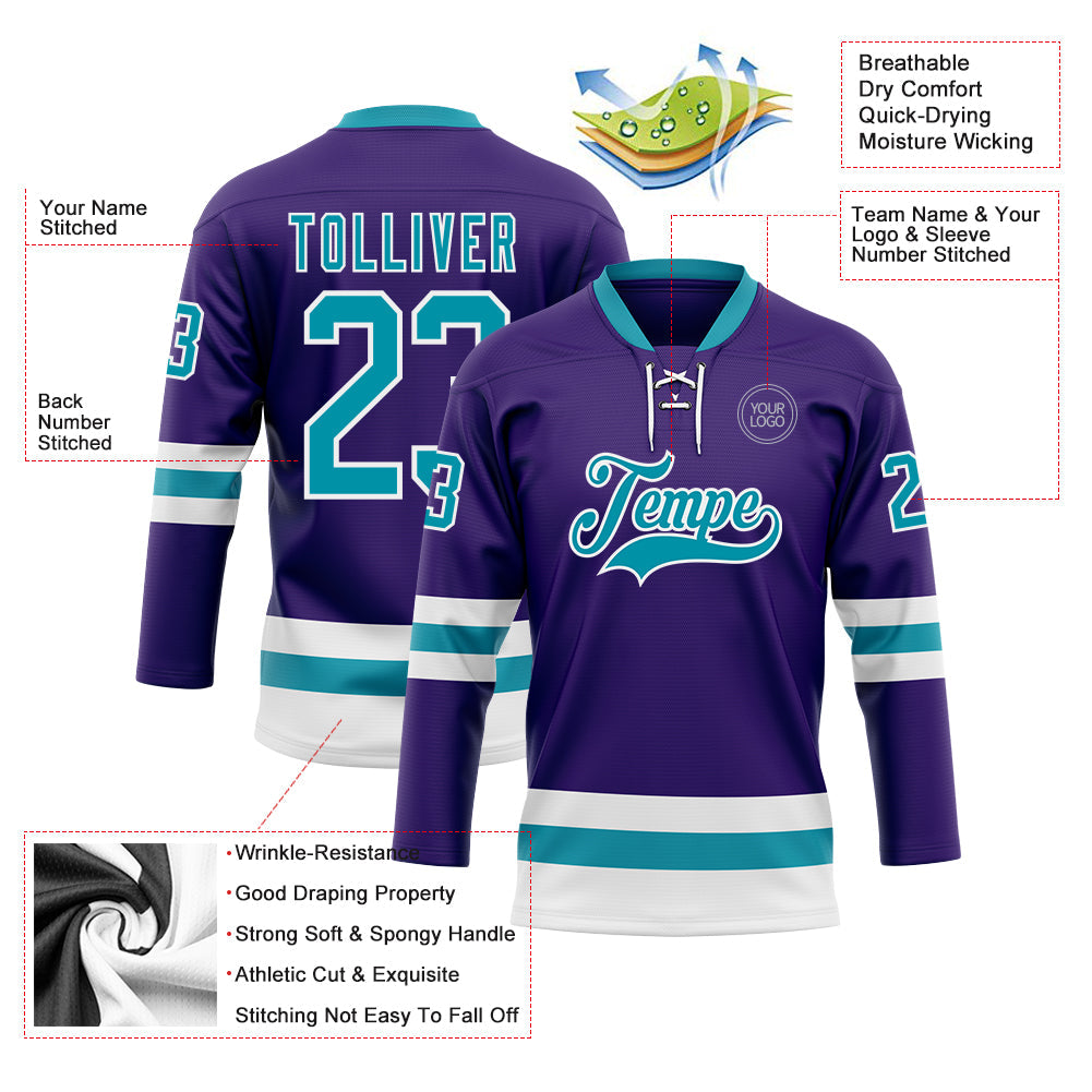 Custom Purple Teal-White Hockey Lace Neck Jersey - Sky-Custom