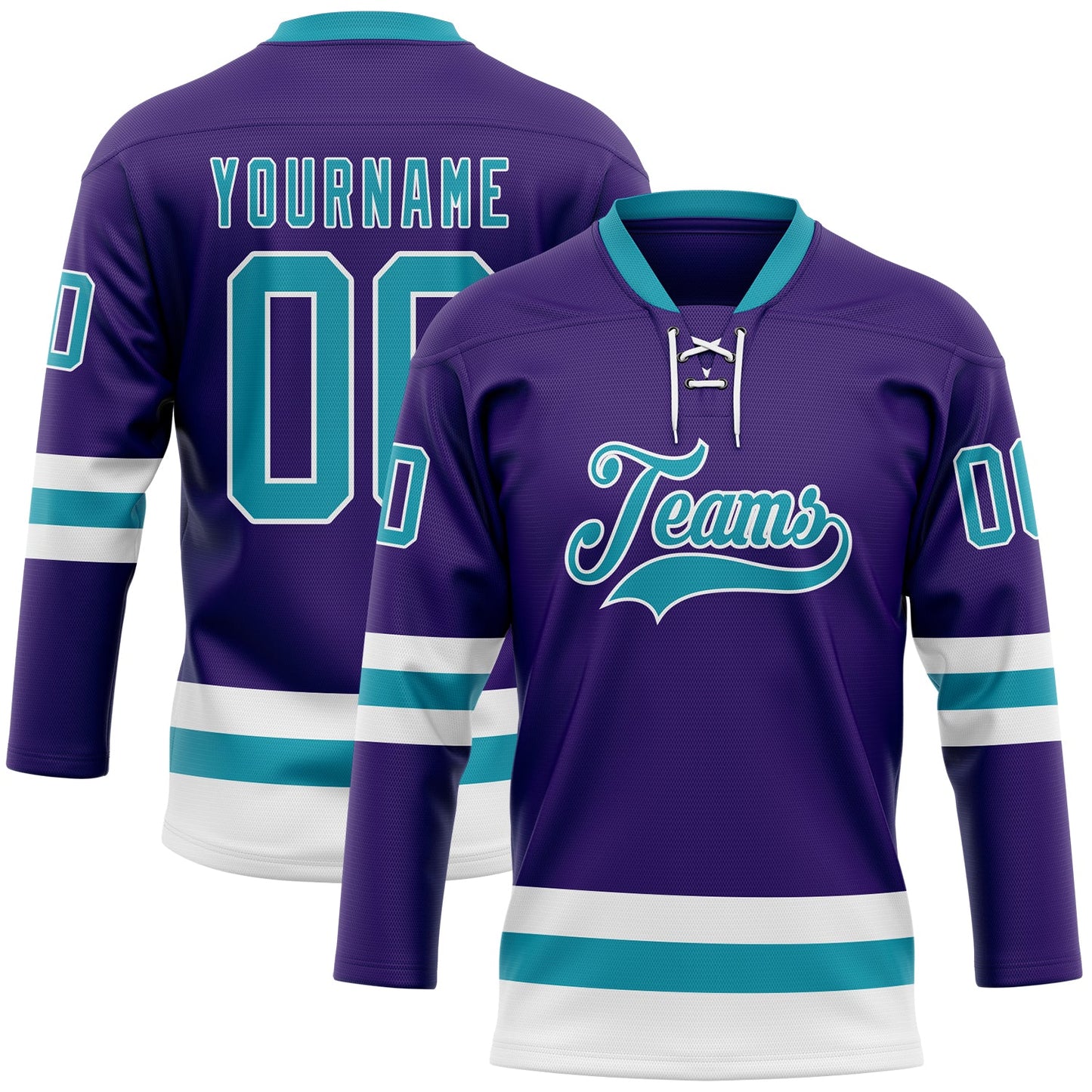Custom Purple Teal-White Hockey Lace Neck Jersey - Sky-Custom