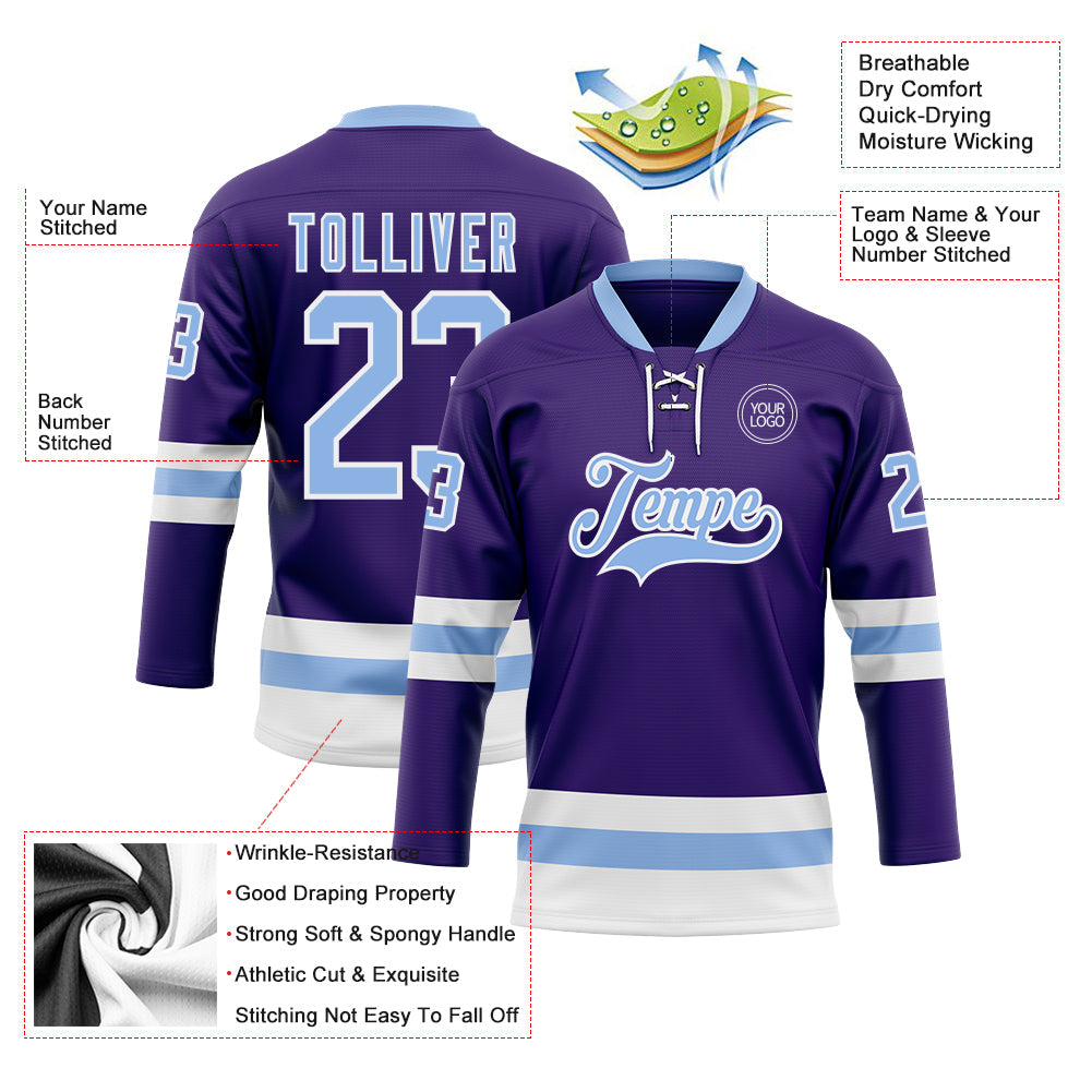 Custom Purple Light Blue-White Hockey Lace Neck Jersey - Sky-Custom