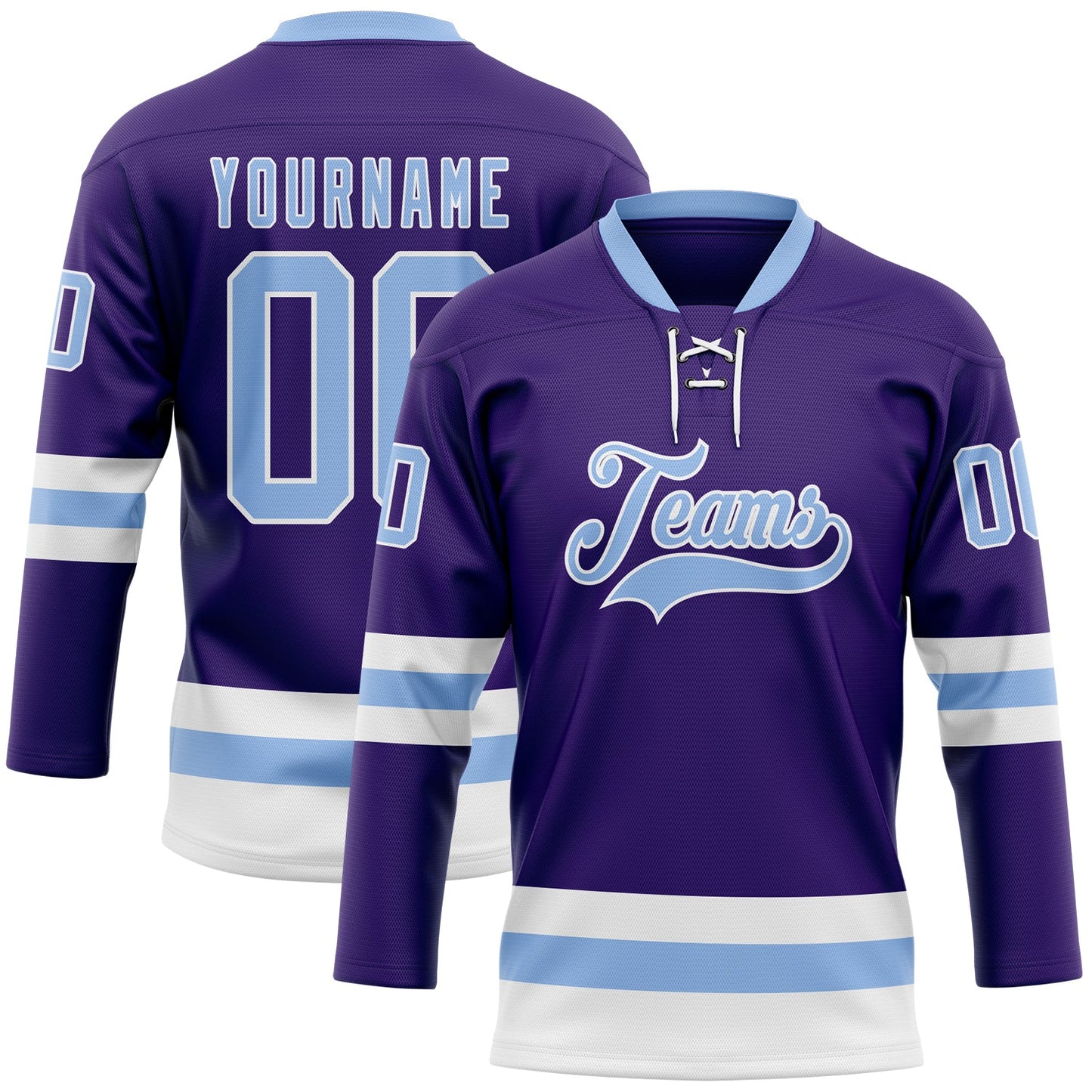 Custom Purple Light Blue-White Hockey Lace Neck Jersey - Sky-Custom