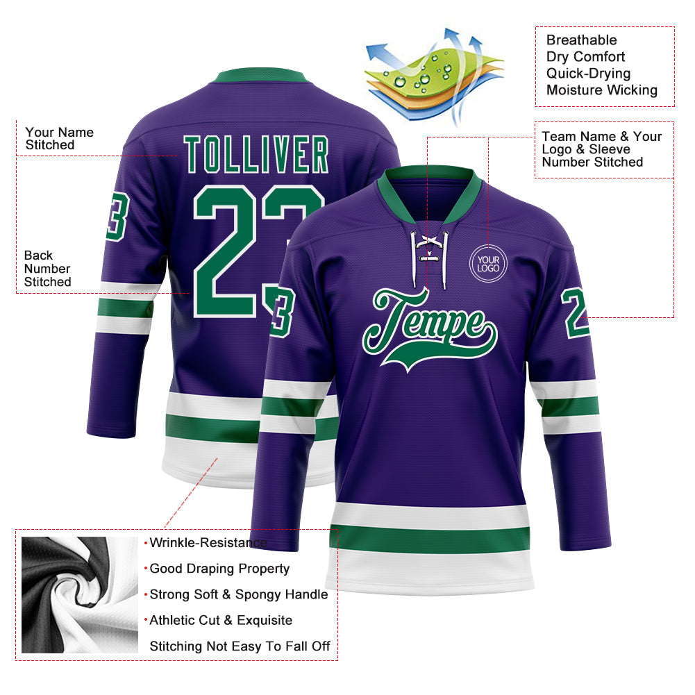 Custom Purple Kelly Green-White Hockey Lace Neck Jersey - Sky-Custom