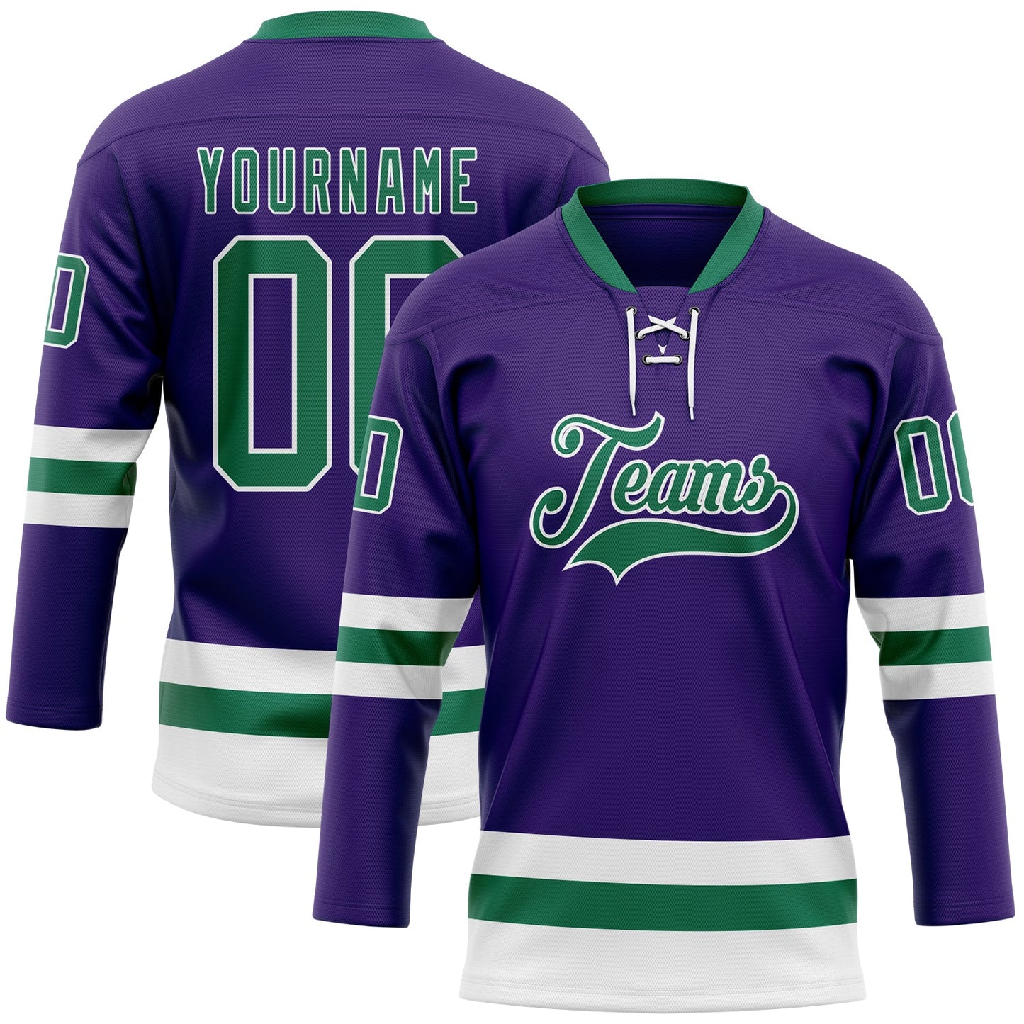 Custom Purple Kelly Green-White Hockey Lace Neck Jersey - Sky-Custom