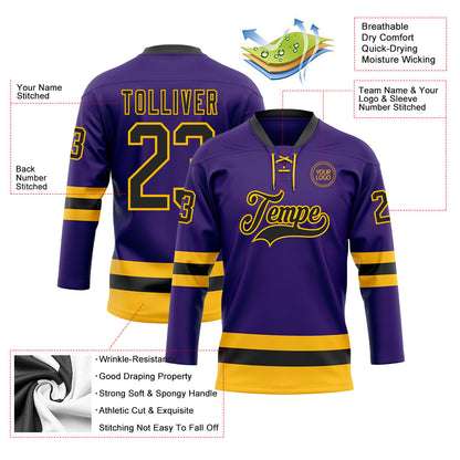 Custom Purple Black-Gold Hockey Lace Neck Jersey - Sky-Custom