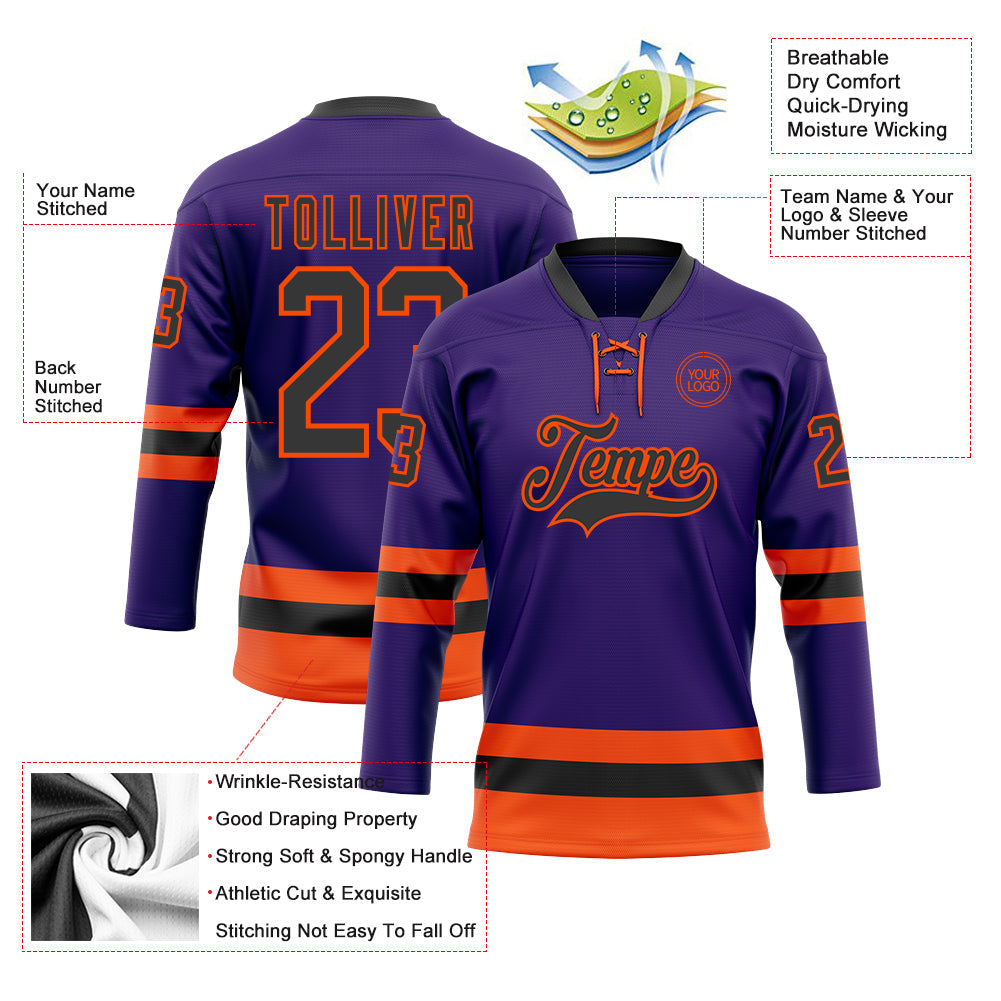 Custom Purple Black-Orange Hockey Lace Neck Jersey - Sky-Custom