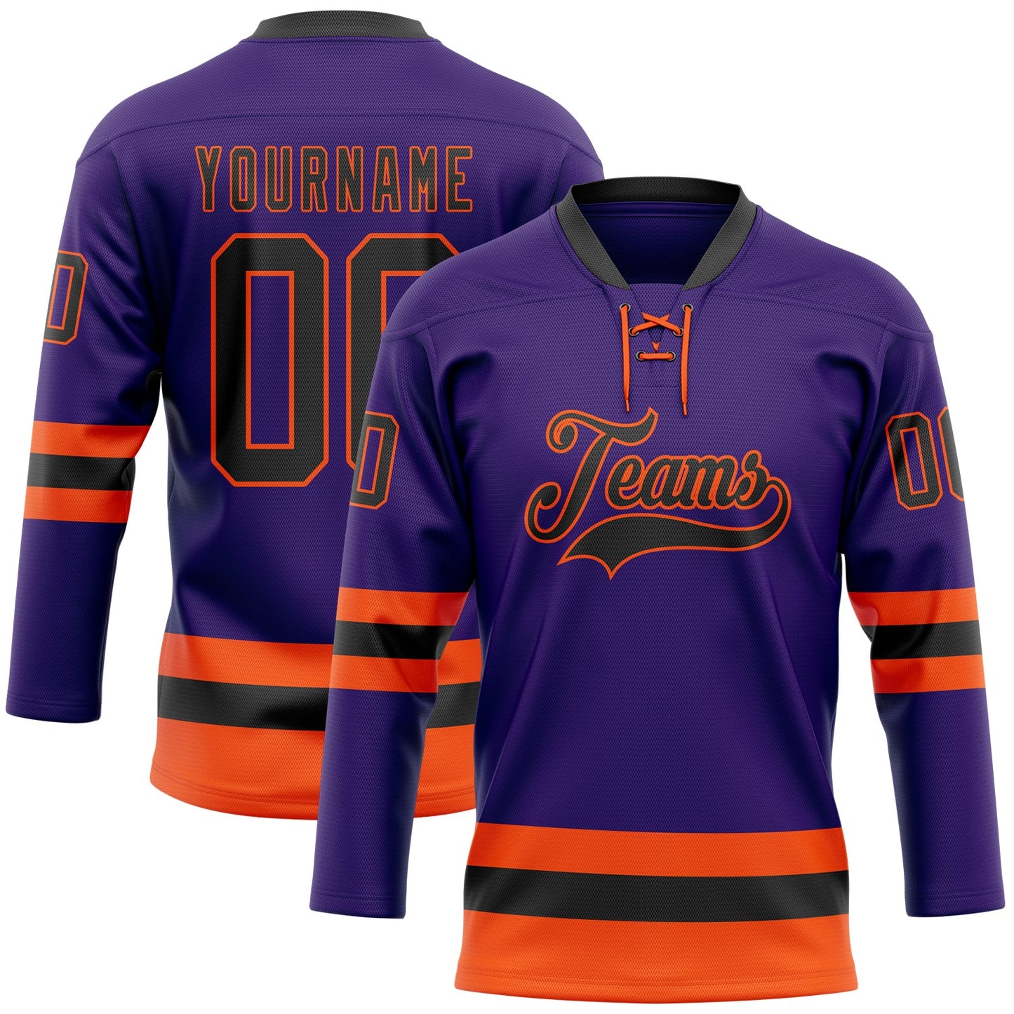 Custom Purple Black-Orange Hockey Lace Neck Jersey - Sky-Custom