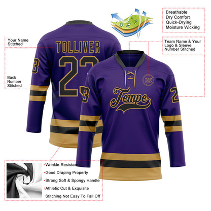 Custom Purple Black-Old Gold Hockey Lace Neck Jersey - Sky-Custom