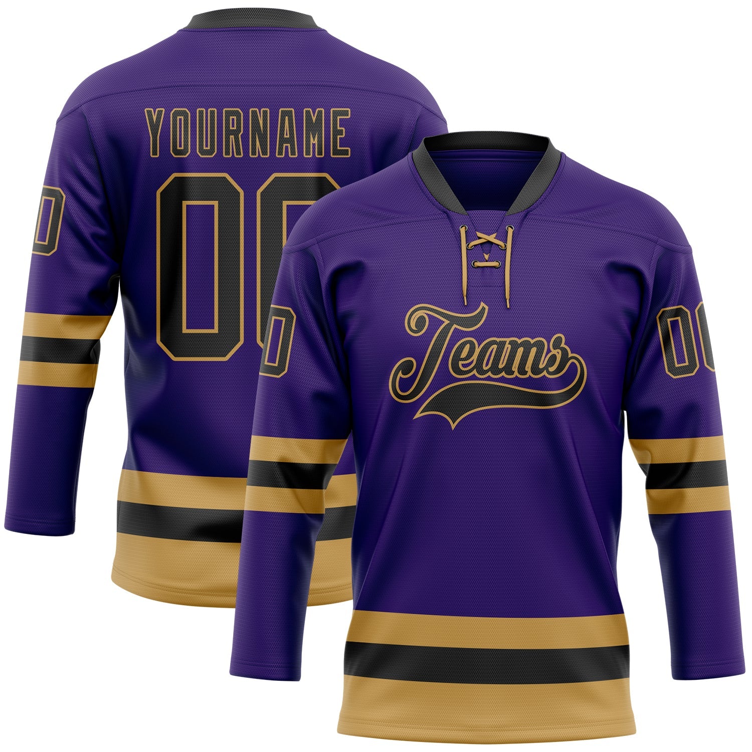 Custom Purple Black-Old Gold Hockey Lace Neck Jersey - Sky-Custom