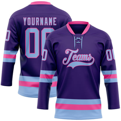 Custom Purple Light Blue-Pink Hockey Lace Neck Jersey - Sky-Custom