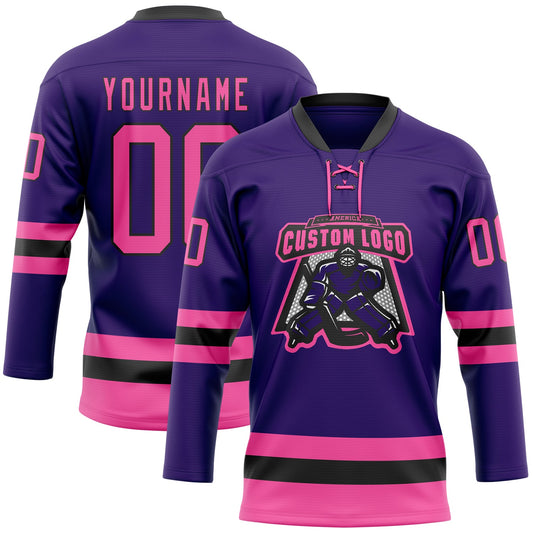 Custom Purple Pink-Black Hockey Lace Neck Jersey - Sky-Custom