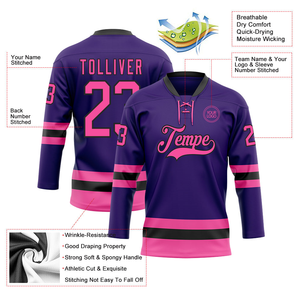 Custom Purple Pink-Black Hockey Lace Neck Jersey - Sky-Custom