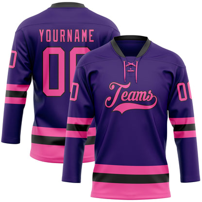 Custom Purple Pink-Black Hockey Lace Neck Jersey - Sky-Custom