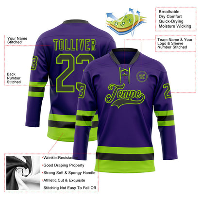 Custom Purple Black-Neon Green Hockey Lace Neck Jersey - Sky-Custom