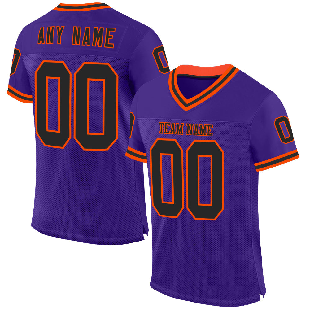 Custom Purple Black-Orange Mesh Authentic Throwback Football Jersey - Sky-Custom