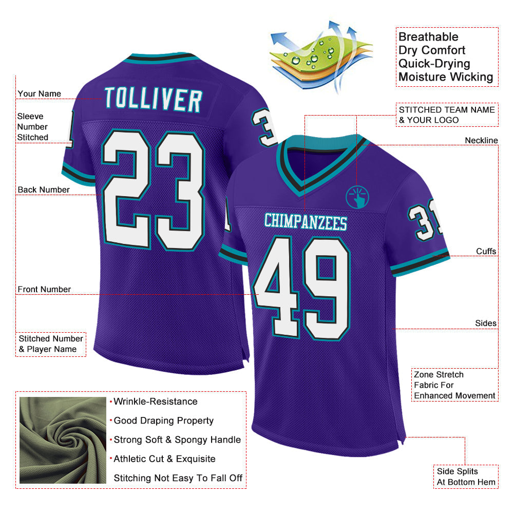 Custom Purple Black-Teal Mesh Authentic Throwback Football Jersey - Sky-Custom