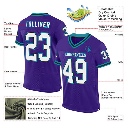 Custom Purple Black-Teal Mesh Authentic Throwback Football Jersey - Sky-Custom