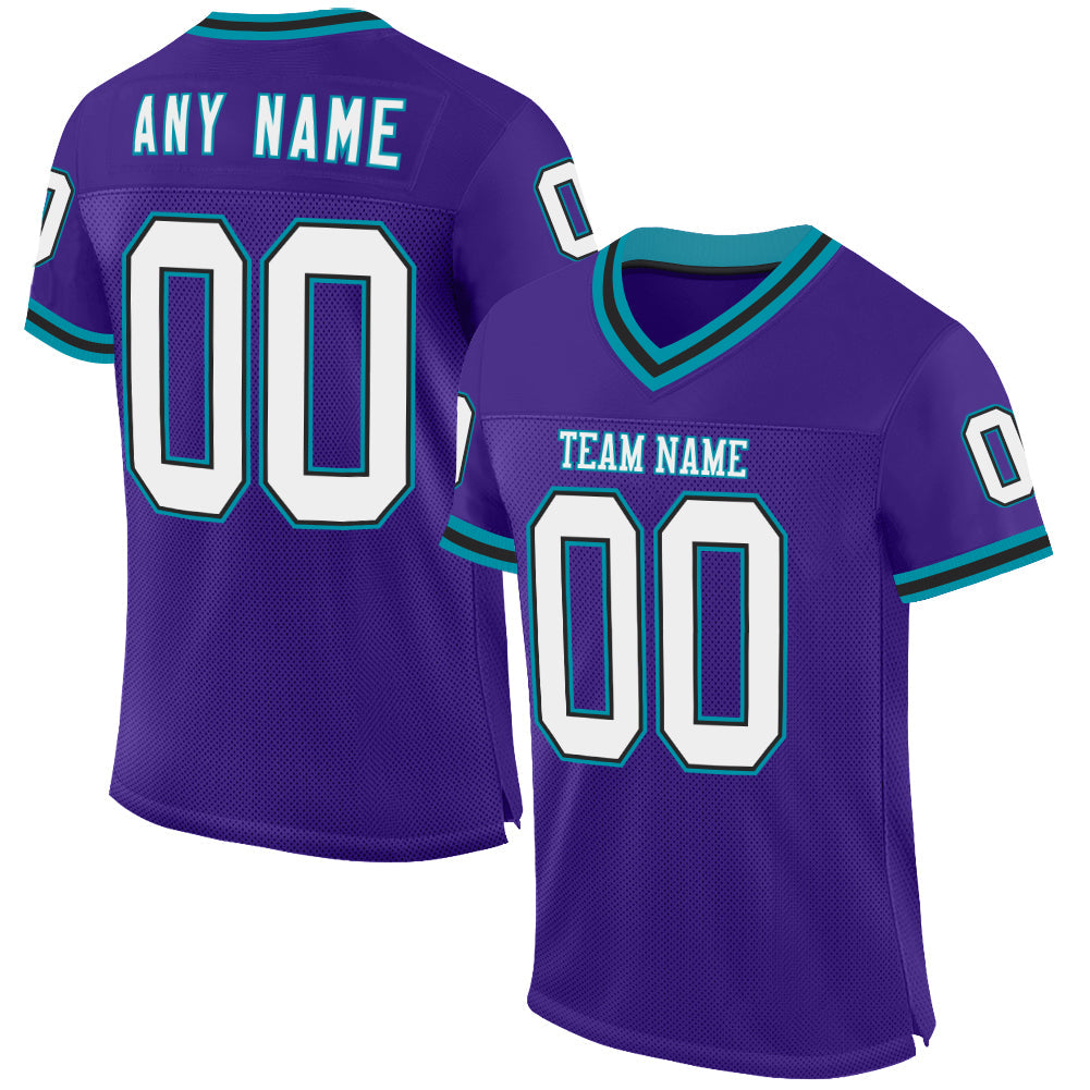Custom Purple Black-Teal Mesh Authentic Throwback Football Jersey - Sky-Custom