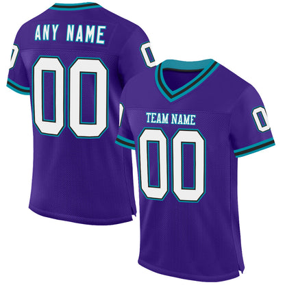Custom Purple Black-Teal Mesh Authentic Throwback Football Jersey - Sky-Custom