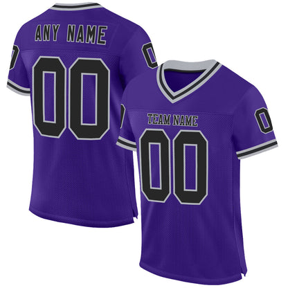 Custom Purple Black-Gray Mesh Authentic Throwback Football Jersey - Sky-Custom
