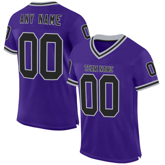 Custom Purple Black-Gray Mesh Authentic Throwback Football Jersey - Sky-Custom