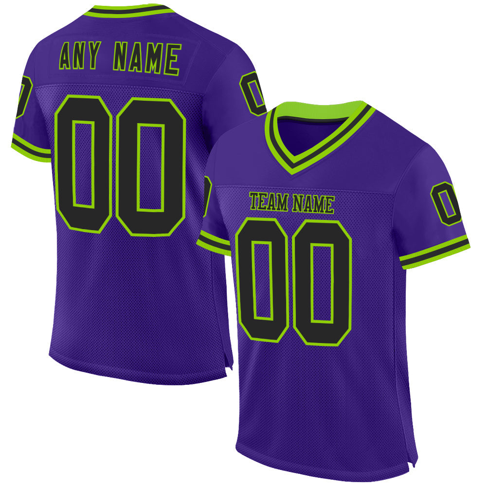 Custom Purple Black-Neon Green Mesh Authentic Throwback Football Jersey - Sky-Custom
