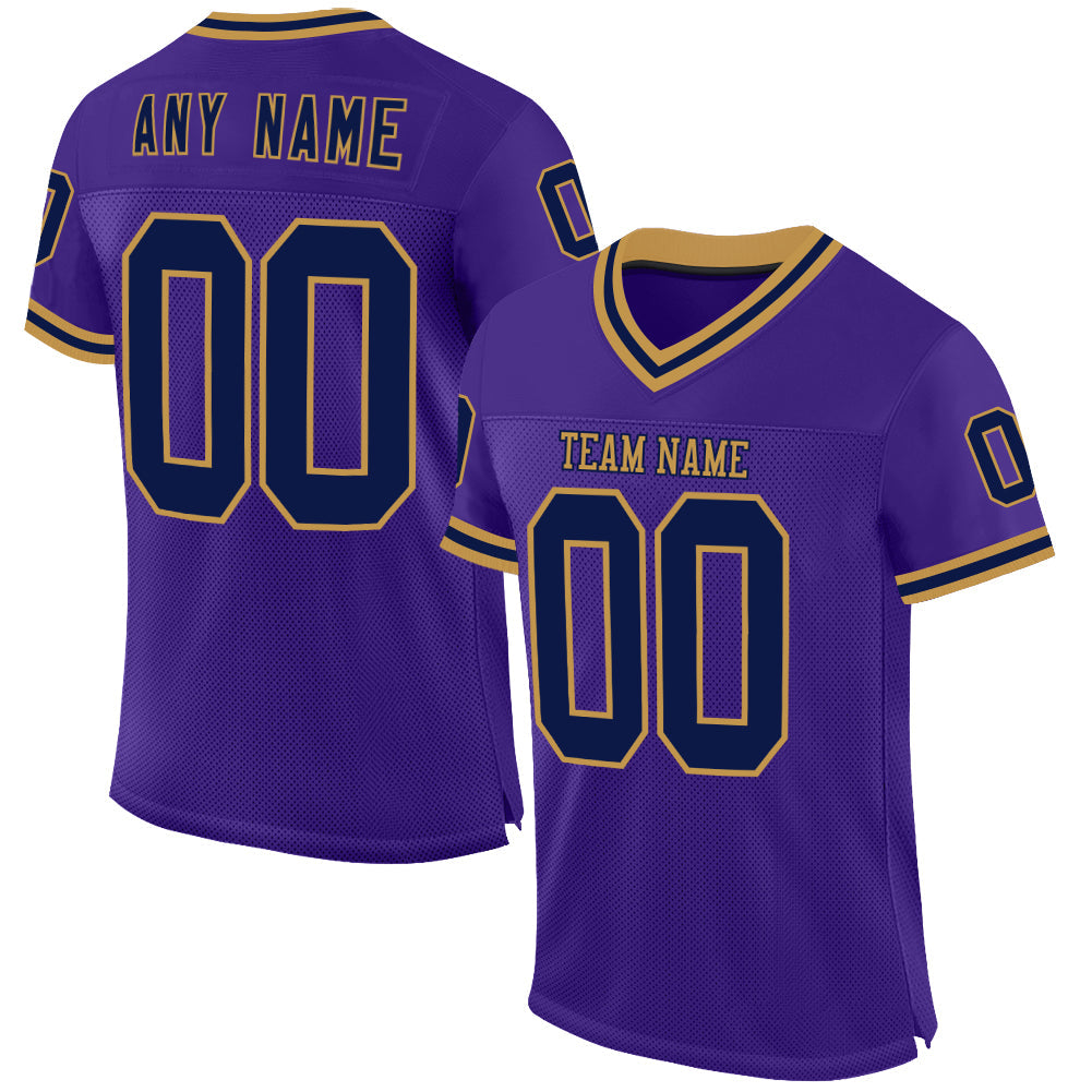 Custom Purple Navy-Old Gold Mesh Authentic Throwback Football Jersey - Sky-Custom