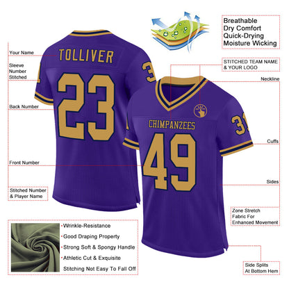 Custom Purple Old Gold-Navy Mesh Authentic Throwback Football Jersey - Sky-Custom
