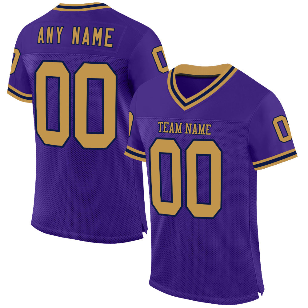 Custom Purple Old Gold-Navy Mesh Authentic Throwback Football Jersey - Sky-Custom