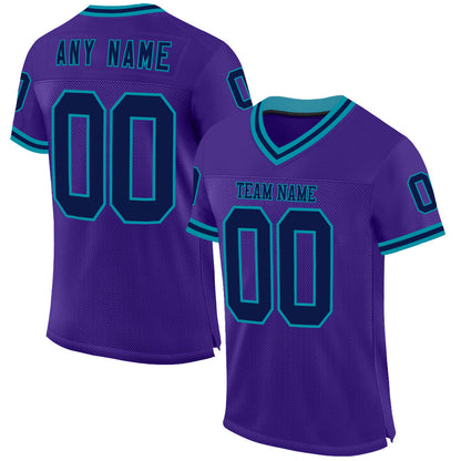 Custom Purple Navy-Teal Mesh Authentic Throwback Football Jersey - Sky-Custom