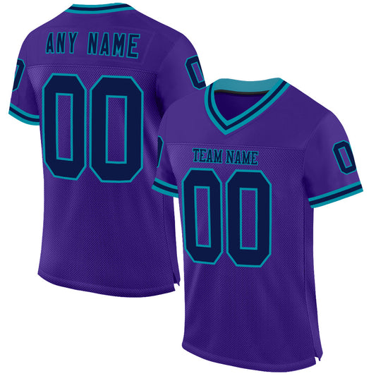 Custom Purple Navy-Teal Mesh Authentic Throwback Football Jersey - Sky-Custom