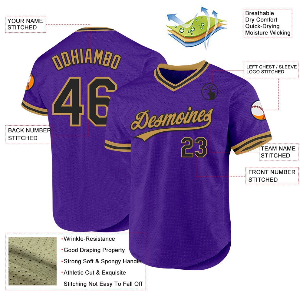 Custom Purple Black-Old Gold Authentic Throwback Baseball Jersey - Sky-Custom