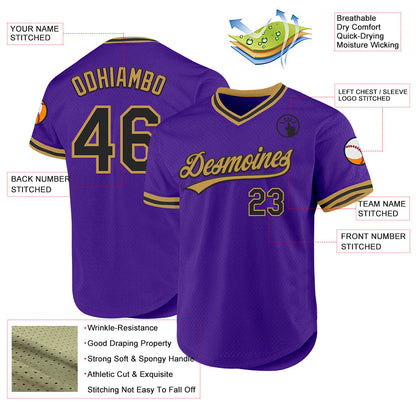 Custom Purple Black-Old Gold Authentic Throwback Baseball Jersey - Sky-Custom