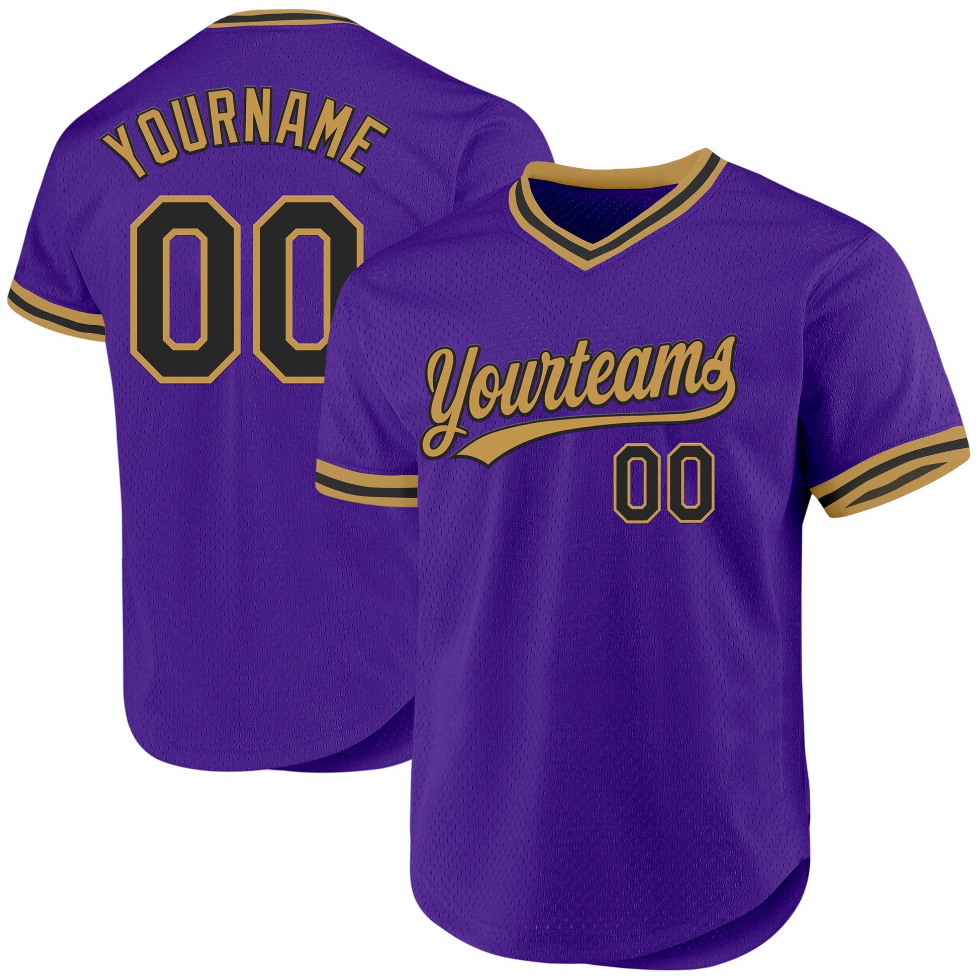 Custom Purple Black-Old Gold Authentic Throwback Baseball Jersey - Sky-Custom