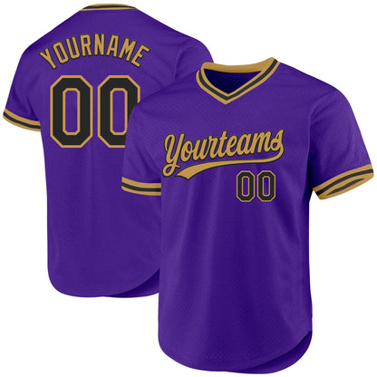 Custom Purple Black-Old Gold Authentic Throwback Baseball Jersey - Sky-Custom