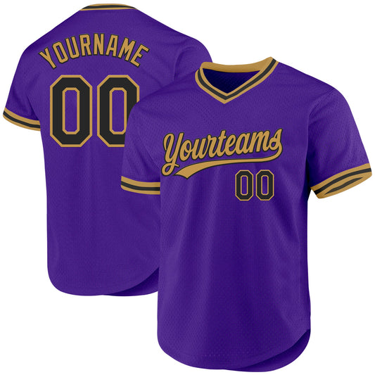 Custom Purple Black-Old Gold Authentic Throwback Baseball Jersey - Sky-Custom