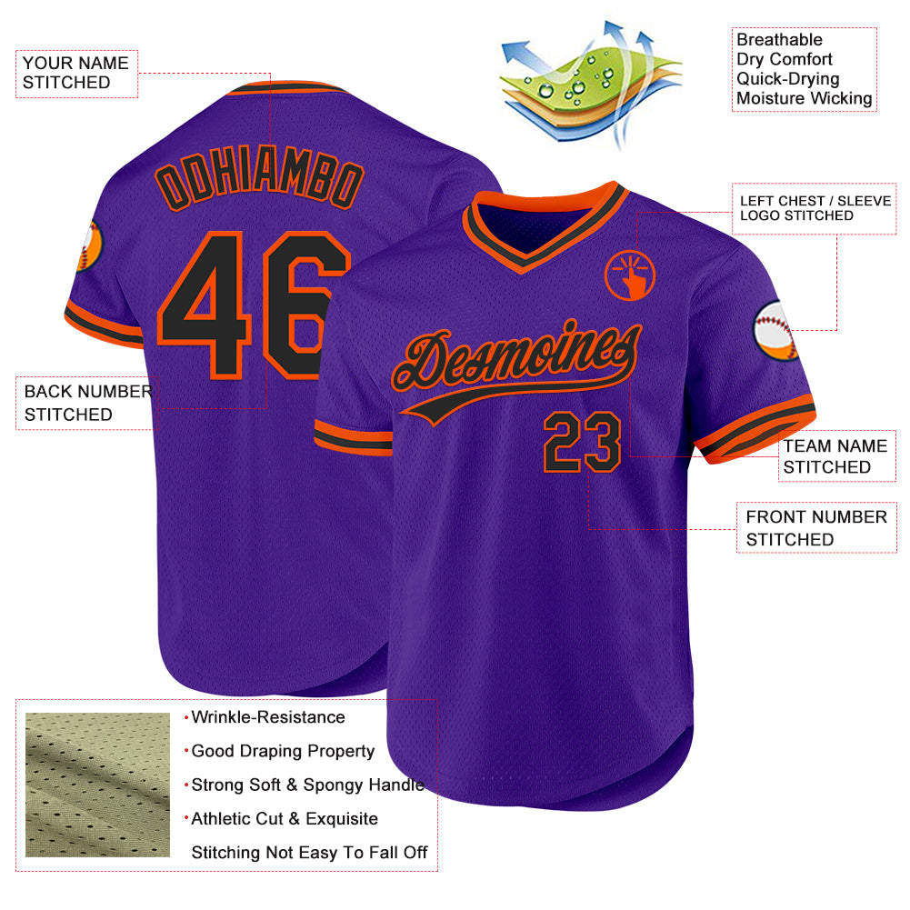 Custom Purple Black-Orange Authentic Throwback Baseball Jersey - Sky-Custom
