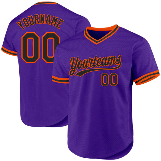 Custom Purple Black-Orange Authentic Throwback Baseball Jersey - Sky-Custom